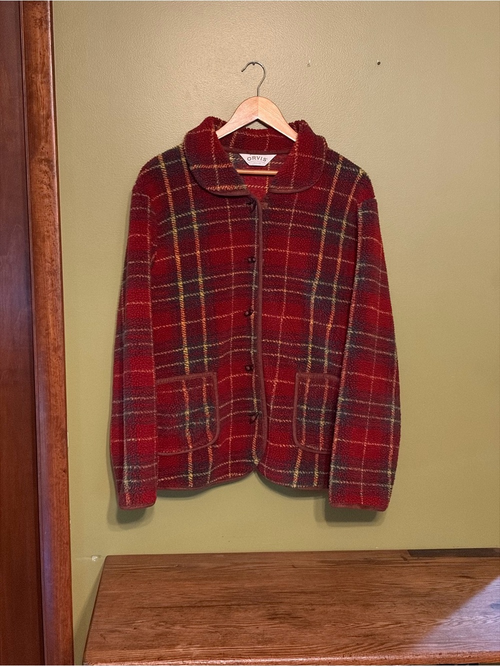 Orvis Red Plaid Button-Up Fleece Jacket